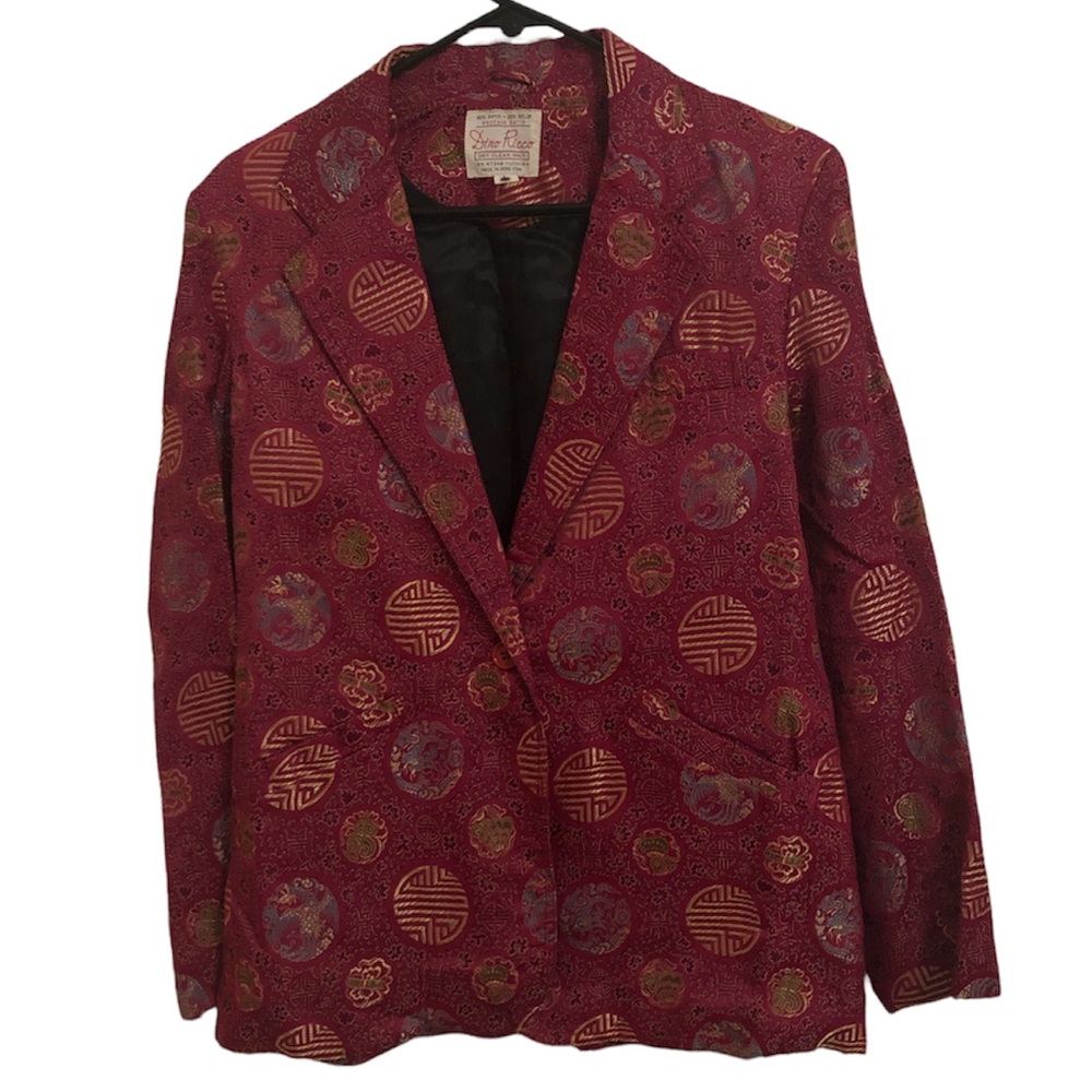 Vintage Dino Ricco Fuchsia Asian Print Brocade Satin Blazer